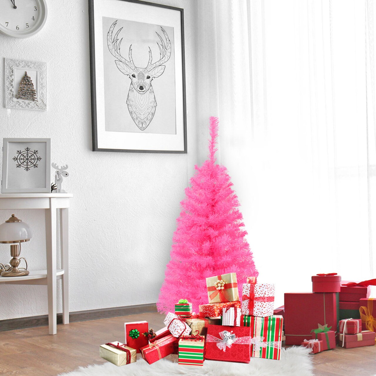 3Ft Pink Artificial Christmas Tree Mini Xmas Pine Tree Holiday Decoration
